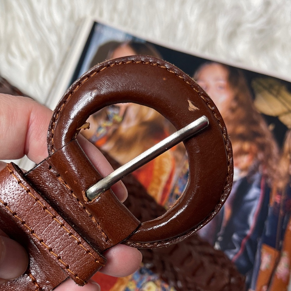 Vintage Genuine Leather Chic Brown Braided Leather Belt - Picture 4 of 7